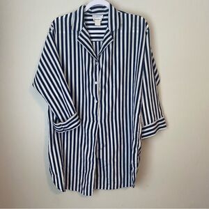Neiman Marcus Blue and White Striped Button-Down Sleep shirt or coverup